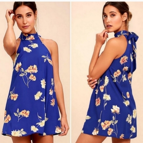 Lulus Darling Royal Blue Floral Swing Dress - Picture 2 of 5